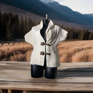 Tommy Hilfiger Cardigan Sweater Womens White Medium Cable Knit Toggle Fasten‎